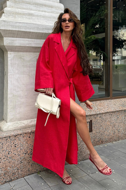 Langärmliger Hemdmantel aus Baumwollleinen