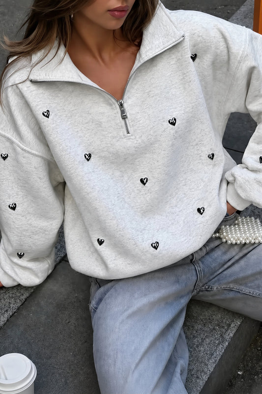 Heart Stud Half Zip Sweatshirt