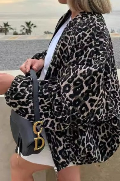 Lässiger Baumwollmantel mit Animal-Print