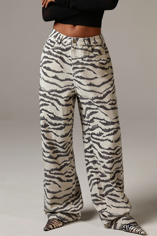 Zebra Print Straight Leg Jeans