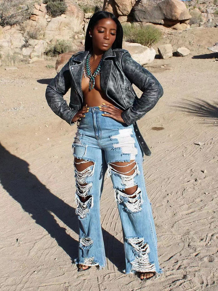 High Waist Graceful Pu Pants Jeans