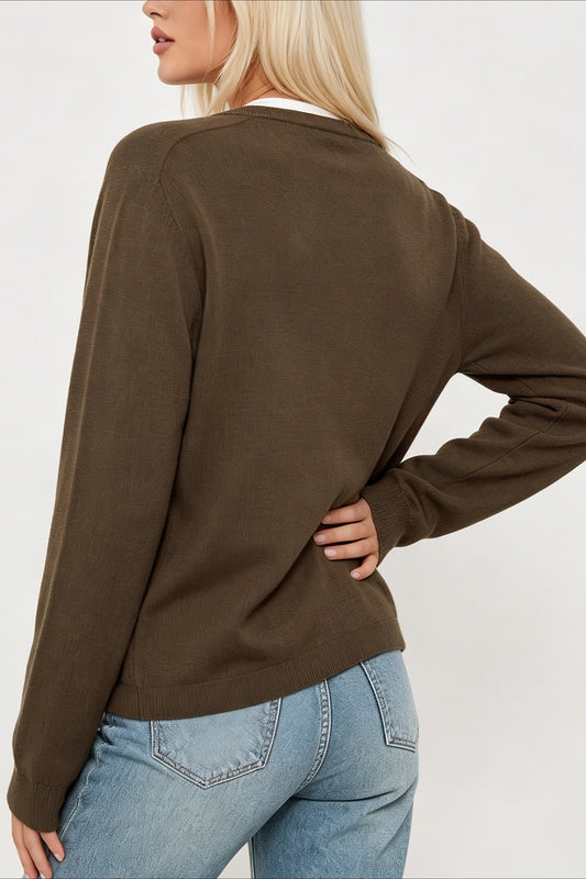 Fine Knit Crew Neck Button Cardigans