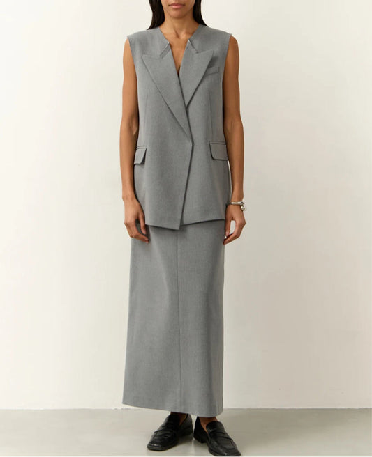 Graues lockeres, ärmelloses, langes Büro-Zweiteiler-Set
