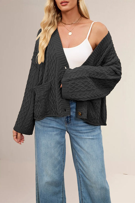 Cable Knit Oversized Cardigan S / Black