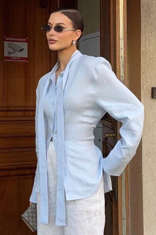 Vintage Baumwollbluse mit Krawatte vorne