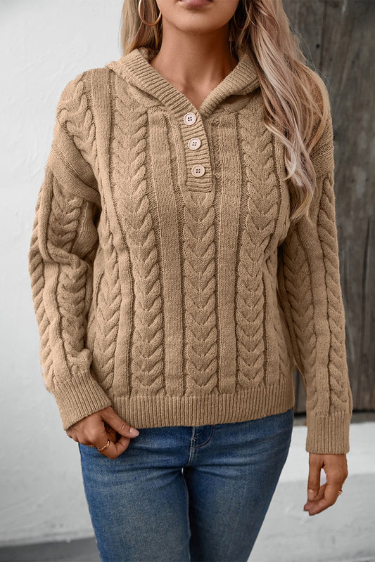 Vintage-Kapuzenpullover in Unifarbe mit Knopfleiste, dick und warm