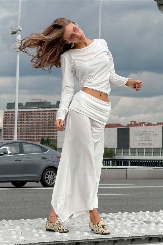 Long-Sleeve Top and Asymmetric Maxi Skirt Set