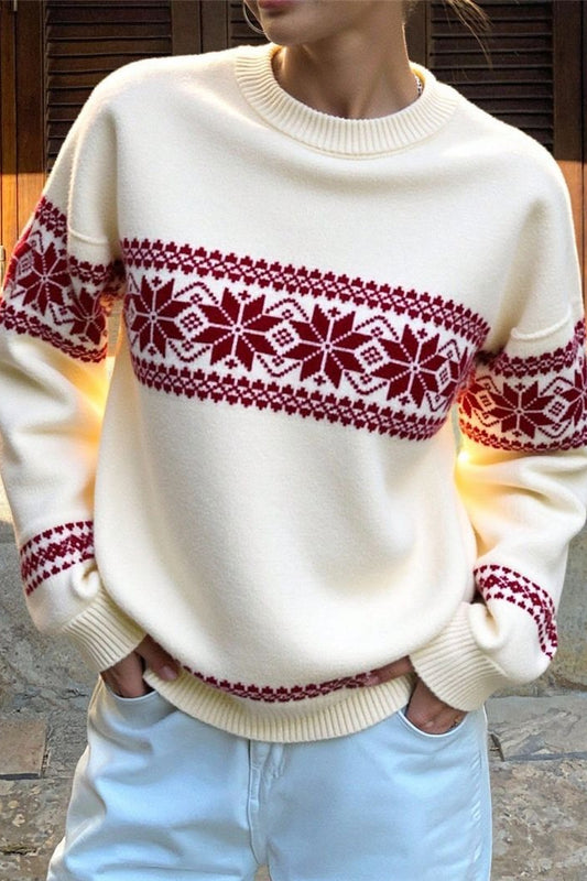 Minimalistischer Pullover mit Farbblock-Schneeflockenstreifen