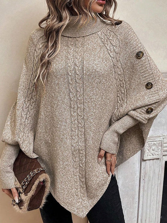 Rollkragenpullover mit Fledermausärmeln und Zopfmuster