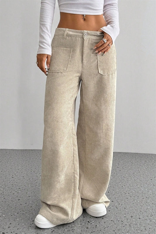 Front Patch Pocket Relaxed Wide Leg Pants