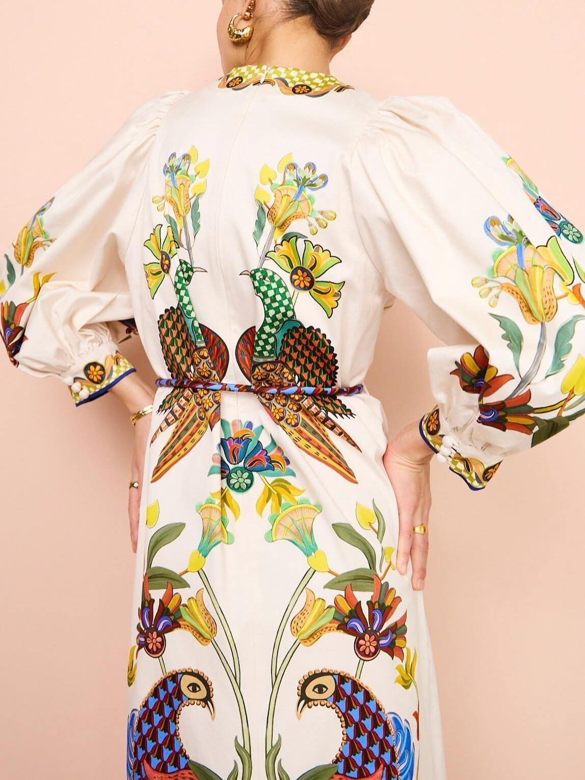 Exquisite And Fun Printed Puff Trendy Sleeves Loose Casual Midi Dress Dresses