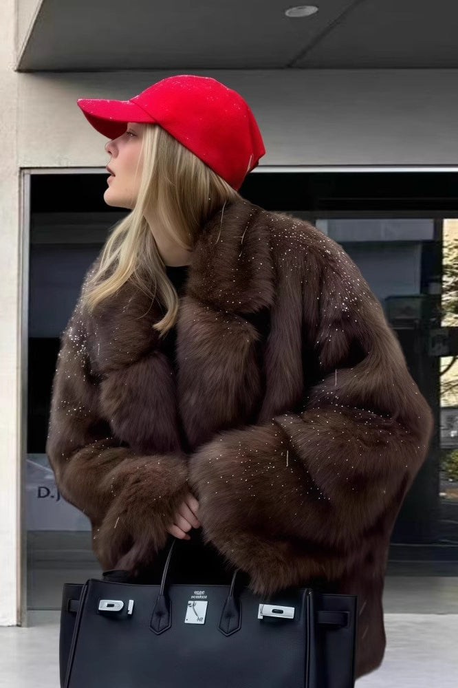 Faux Fox Fur Long Sleeve Coat Brown / S coats