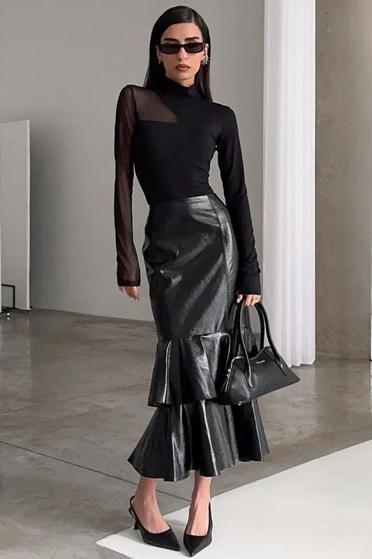 Vintage-Meerjungfrauen-Maxirock mit hohem Bund