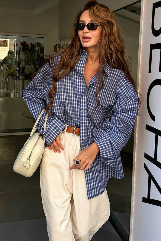Relaxed Plaid Pocket Shirt Blouse