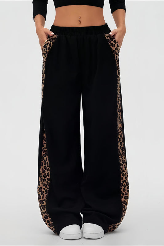 Leopard Side Stripe Wide Leg Pants