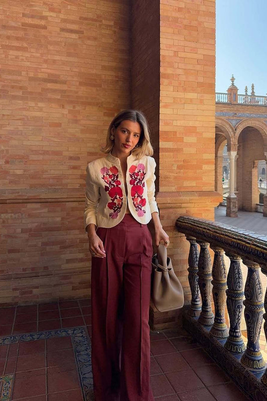 Lässiger Blazermantel mit Stickerei