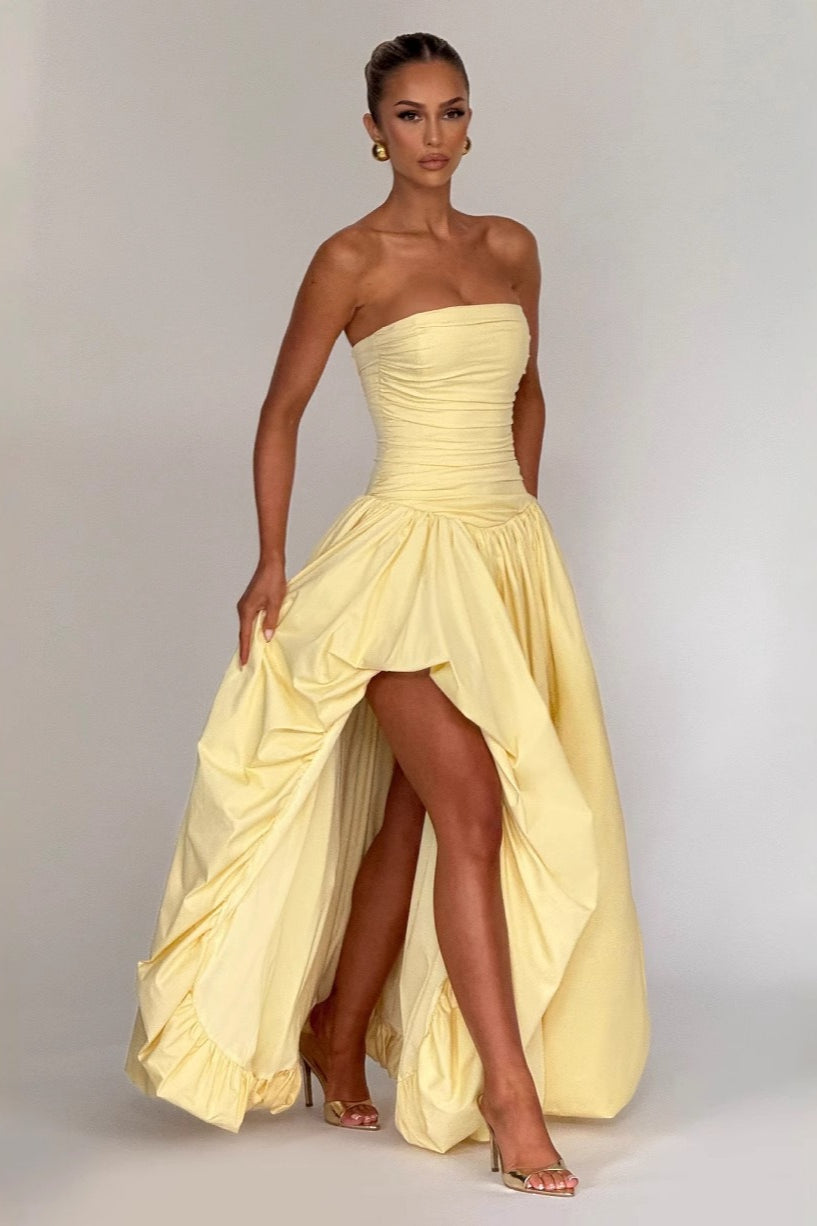 Strapless Ruched A Line Formal Dress