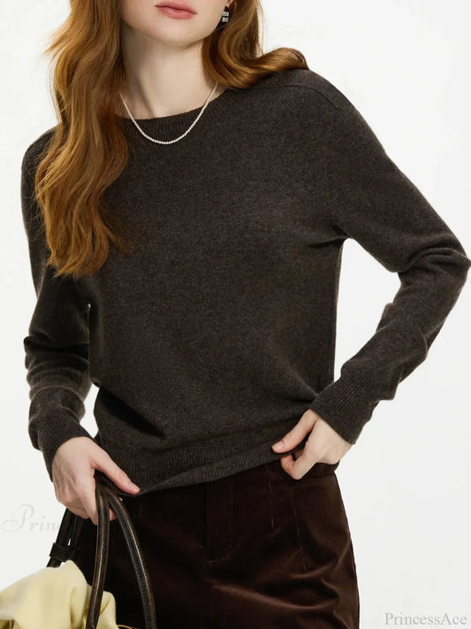 100% Wool Seamless Crew Neck Sweater Brown / XS