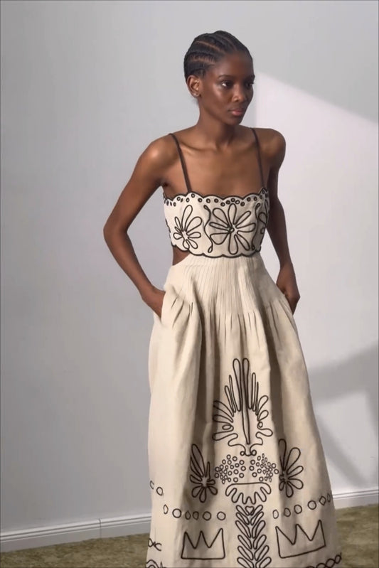 Bedrucktes Maxi-Boho-Kleid mit weitem Saum