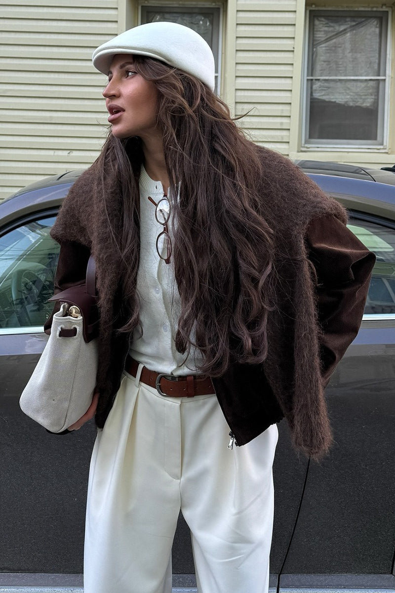 Retro Coffee Cotton Corduroy Zip Jacket