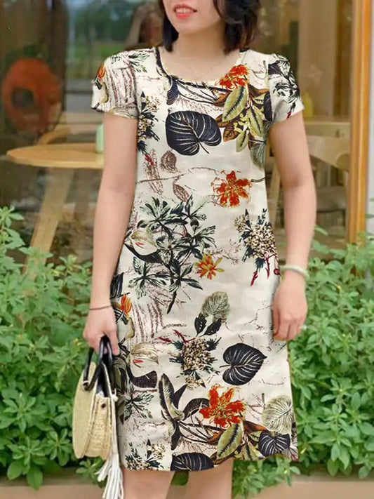 Vintage Short Sleeve Floral Holiday Floral Dress oldfloraldress-250126