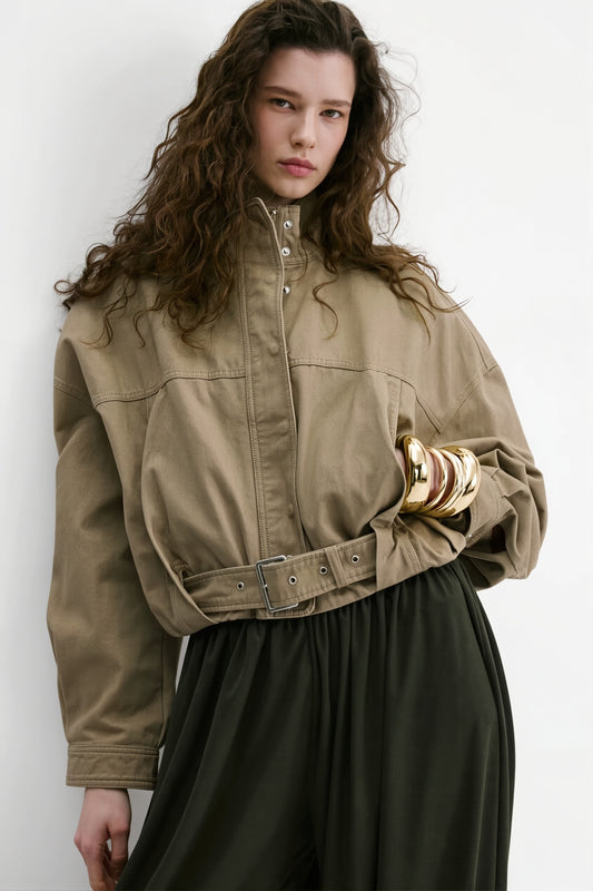 Hem Belt Cropped Utility Coat