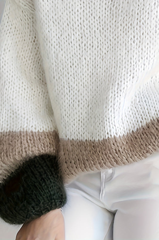 Eleganter, weicher Strickpullover mit Farbblock-Design, Rundhalsausschnitt und voluminösem Strickmuster