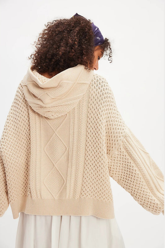 Lässiger Vintage-Strickpullover mit Kapuze