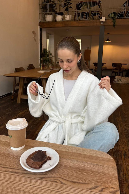 Vintage Midimantel aus Wollmischung mit Bindegürtel