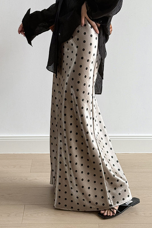 Vintage Polka Dot Satin High Waist A-Linie Midirock
