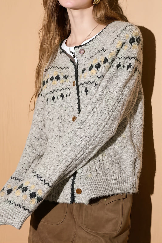 Fair Isle Cable Knit Button Cardigan