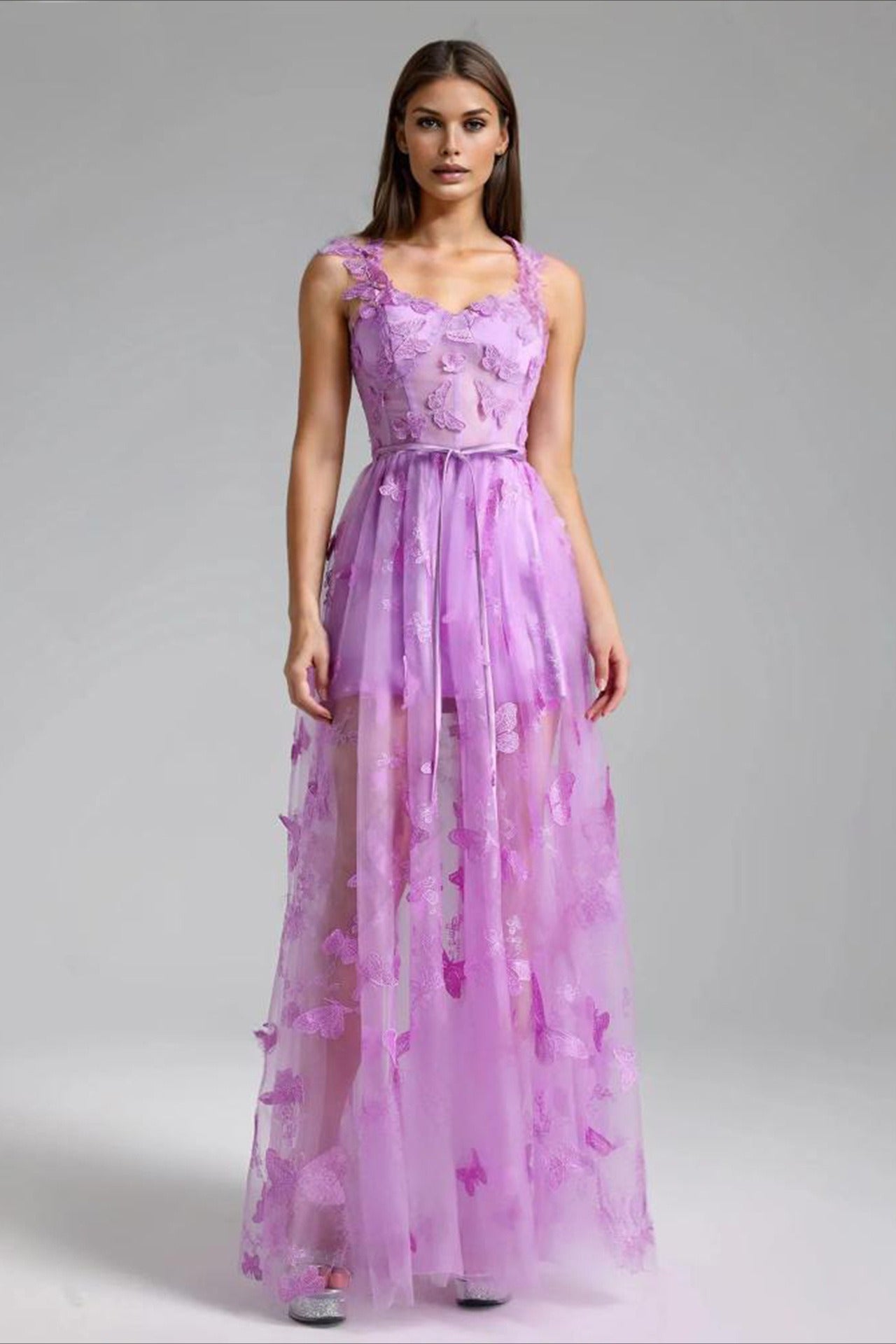 Spaghetti Strap Butterfly Party Dress XS / Purple