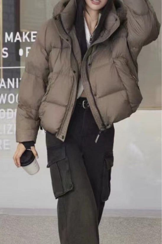 Cropped Hooded Insulated Puffer Jacket S / Brown