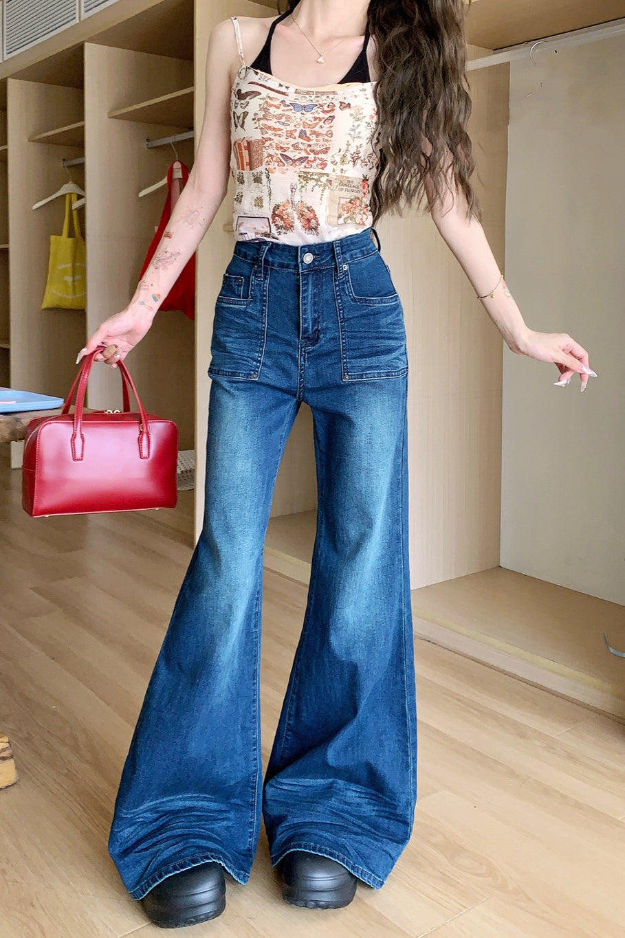 High-Waisted Flare Relaxed Full-Length Jeans
