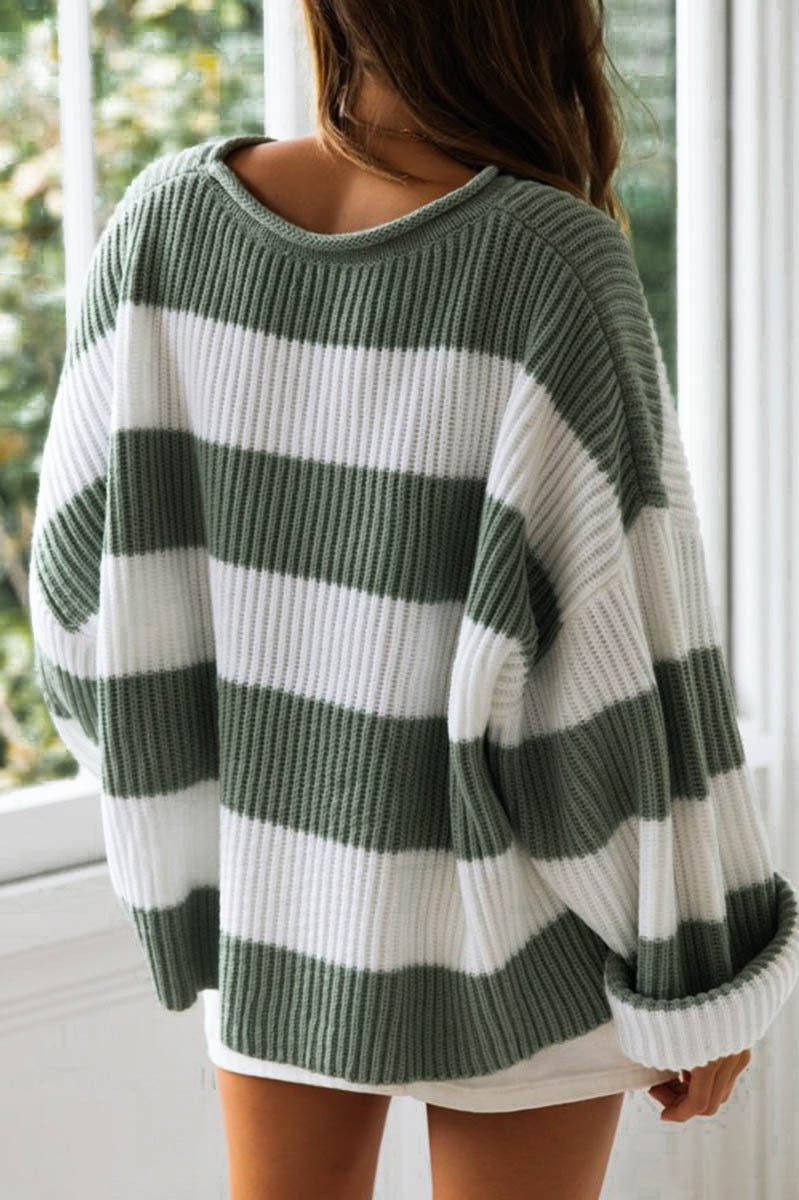 Striped Color-Block Rolled-Neck Sweater