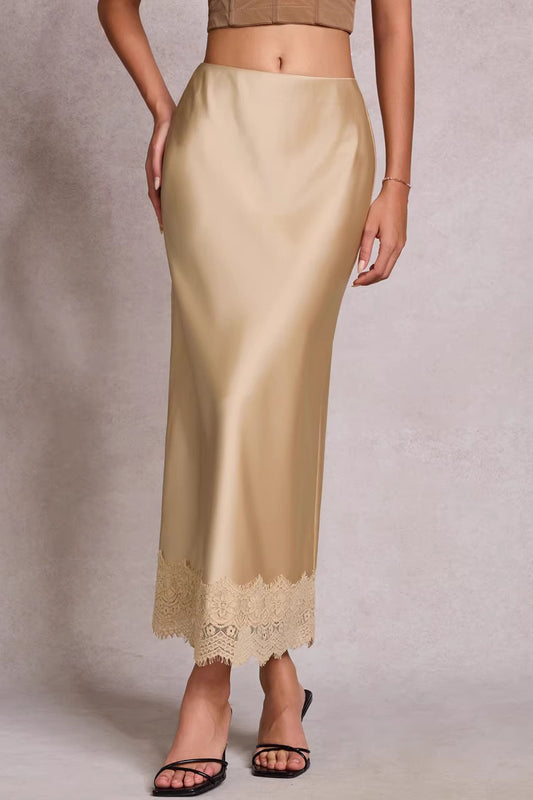 Lace Satin Midi Skirt
