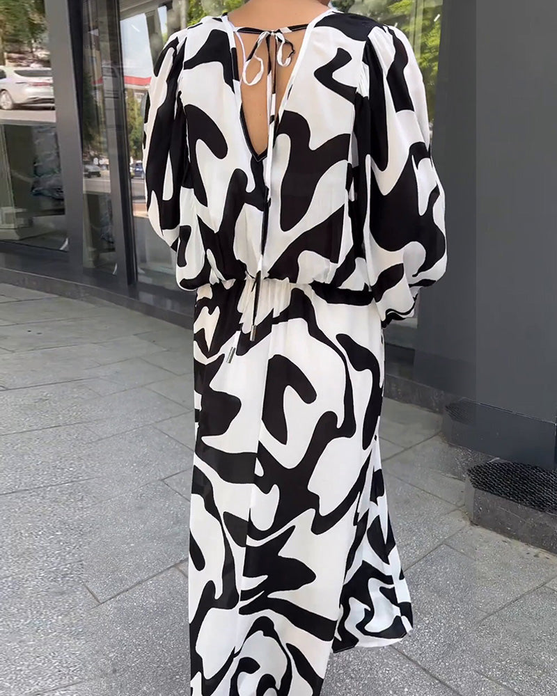 Elegant Long-Sleeved Dress With Fashion Print Casual Dresses