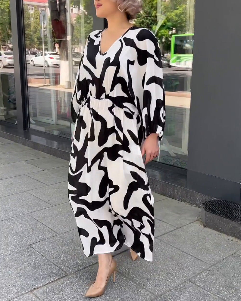 Elegant Long-Sleeved Dress With Fashion Print Casual Dresses