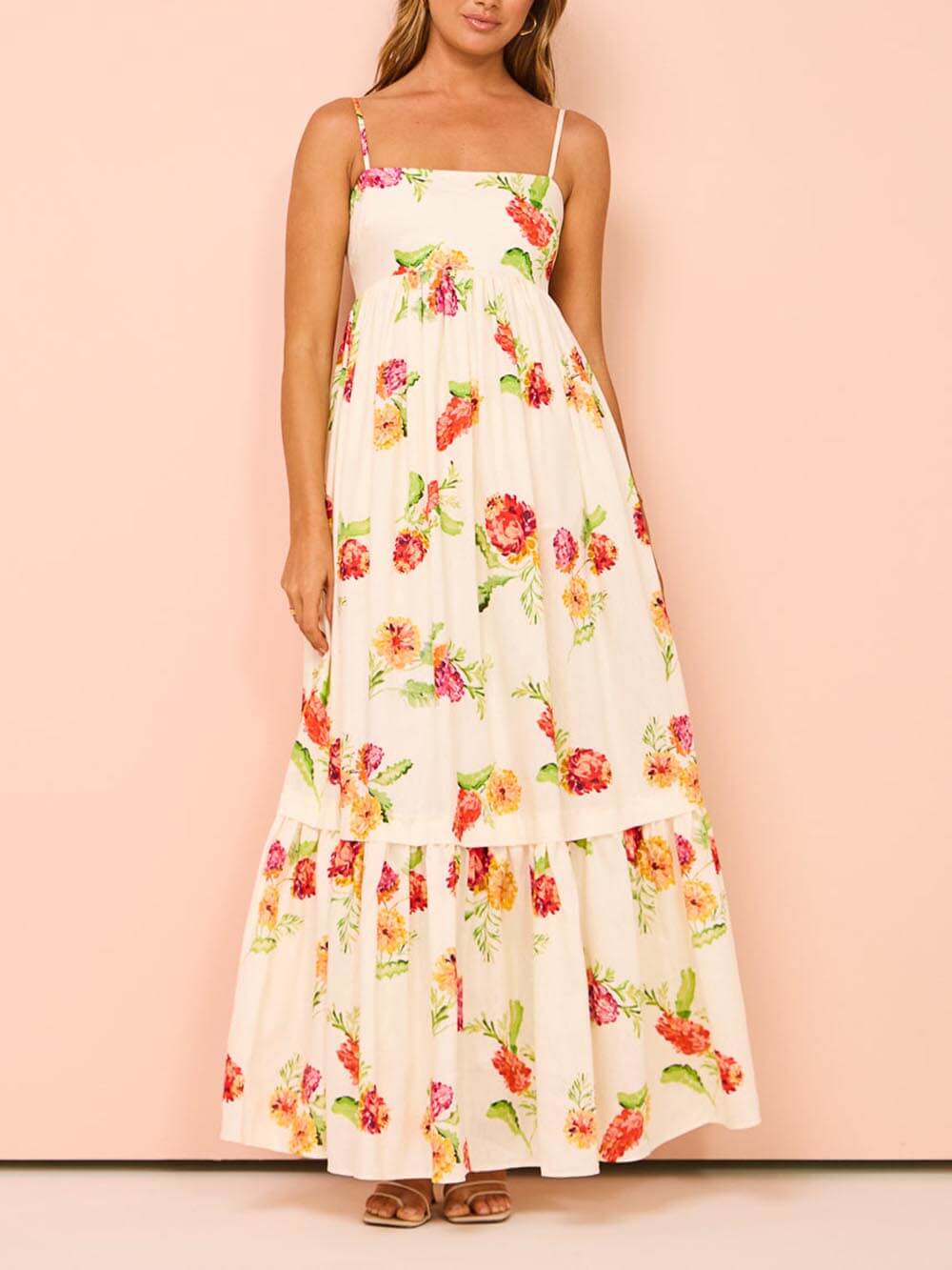 Unique Floral Print Halter Graceful Backless Extra Maxi Dress Dresses