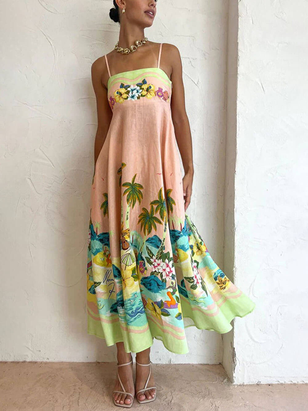 Sling Printed Stylish Casual Midi Dress Dresses