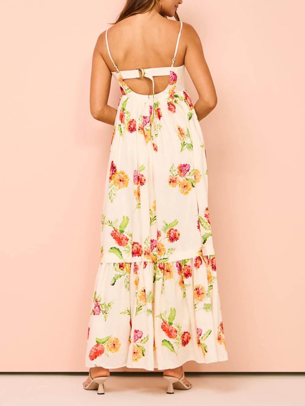 Unique Floral Print Halter Graceful Backless Extra Maxi Dress Dresses