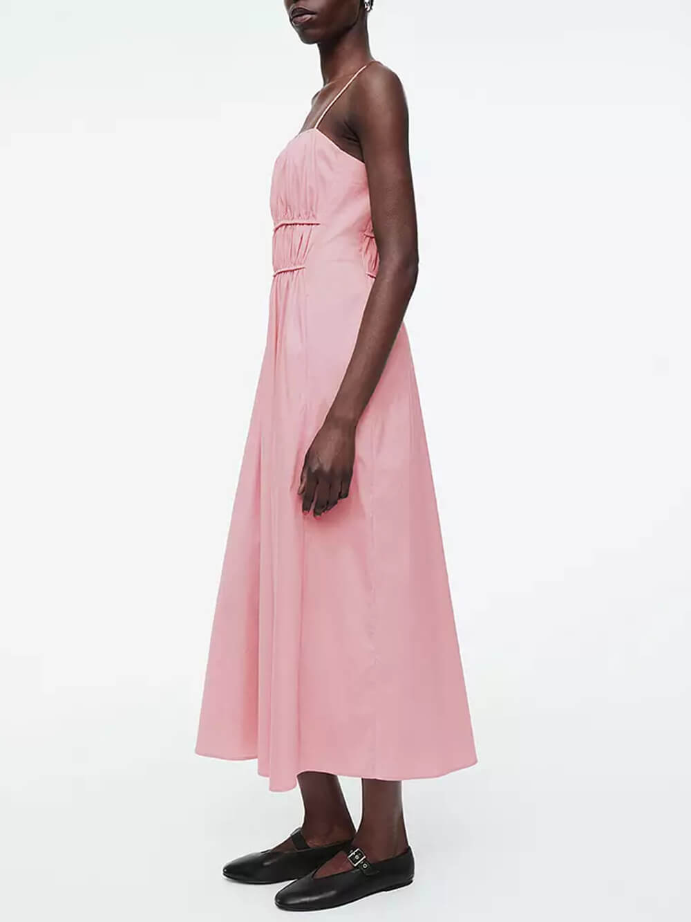 Suspender Pleated Stylish Waist Midi Dress Dresses