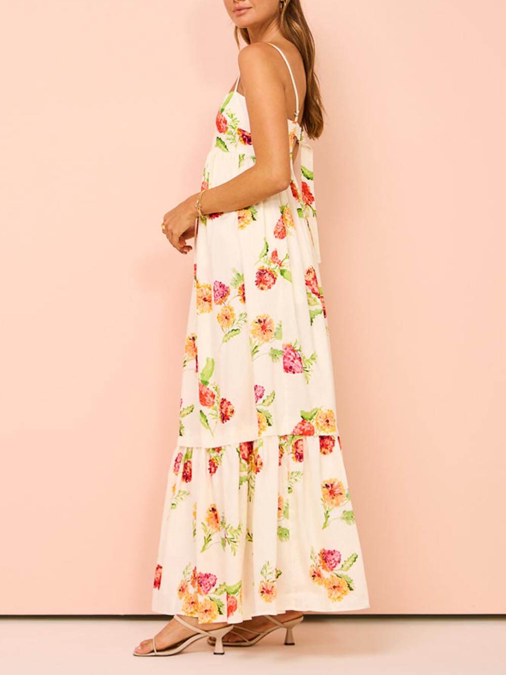 Unique Floral Print Halter Graceful Backless Extra Maxi Dress Dresses