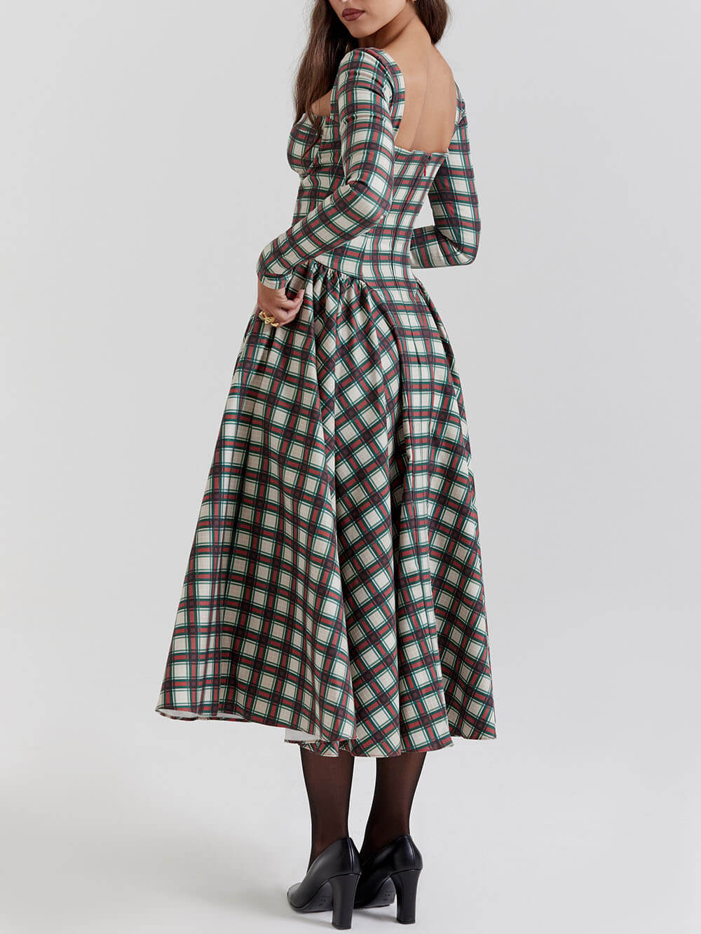 Red Tartan Stylish Corset Midi Dress Dresses