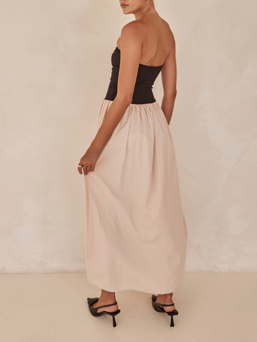 Strapless Black And Charming Sand Paneled Maxi Dress Dresses