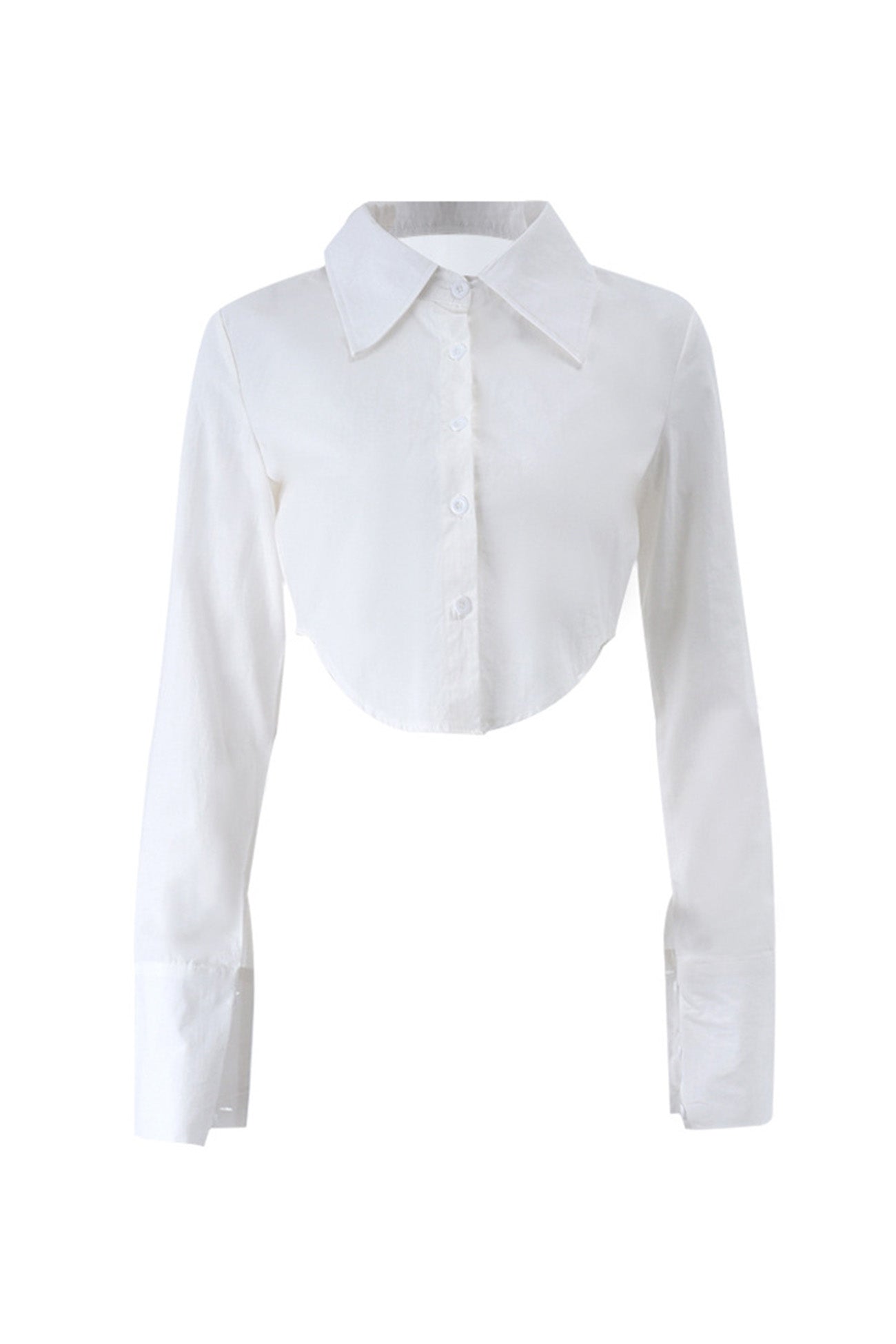 Long Button-Up Cropped Blouse Arm With White Lapel Blouses