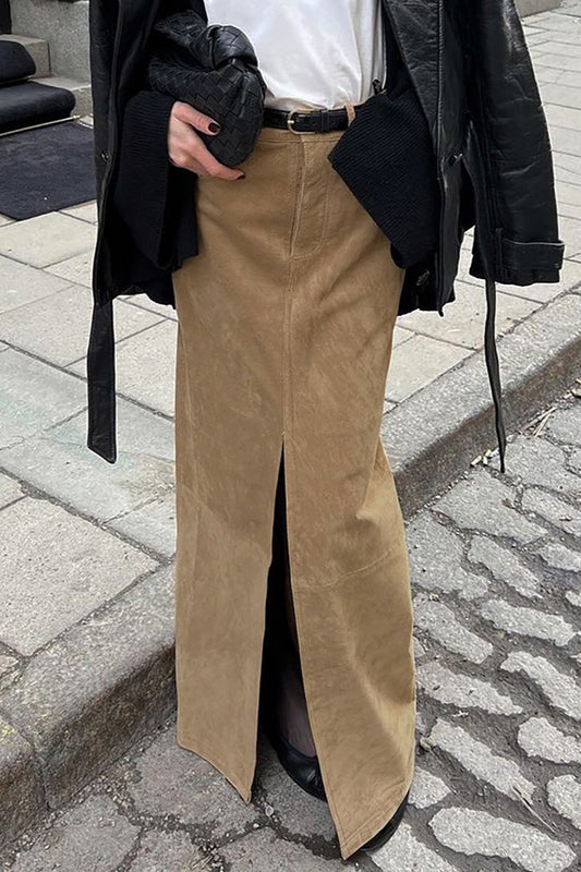 Vintage-Maxirock aus Wildleder mit hohem Bund