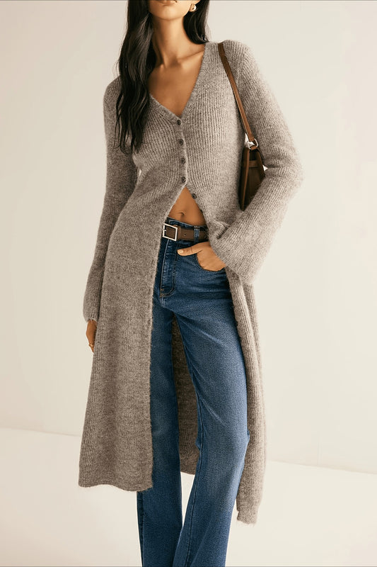 Elegante, mittellange Strickjacke im französischen Retro-Stil mit langen Ärmeln