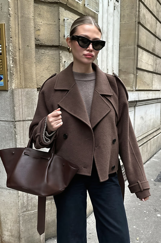 Chic Double Breasted Belted Short Coat