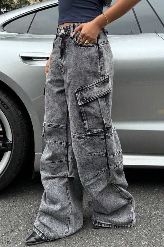 Slim Fit Cargojeans mit hoher Taille